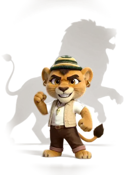 Max, the Sales Lion, standing tall with a lion's shadow rising behind him