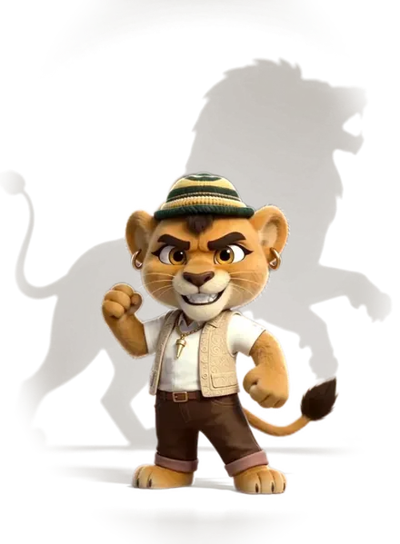 Max, the Sales Lion, standing tall with a lion's shadow rising behind him